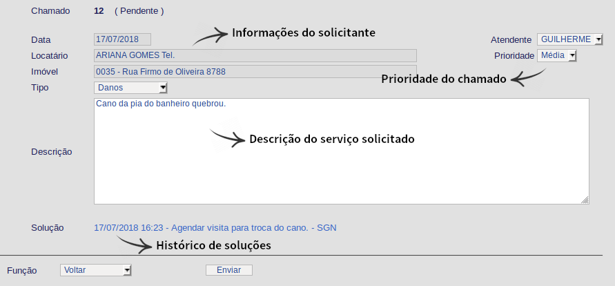 Detalhe dos Chamados